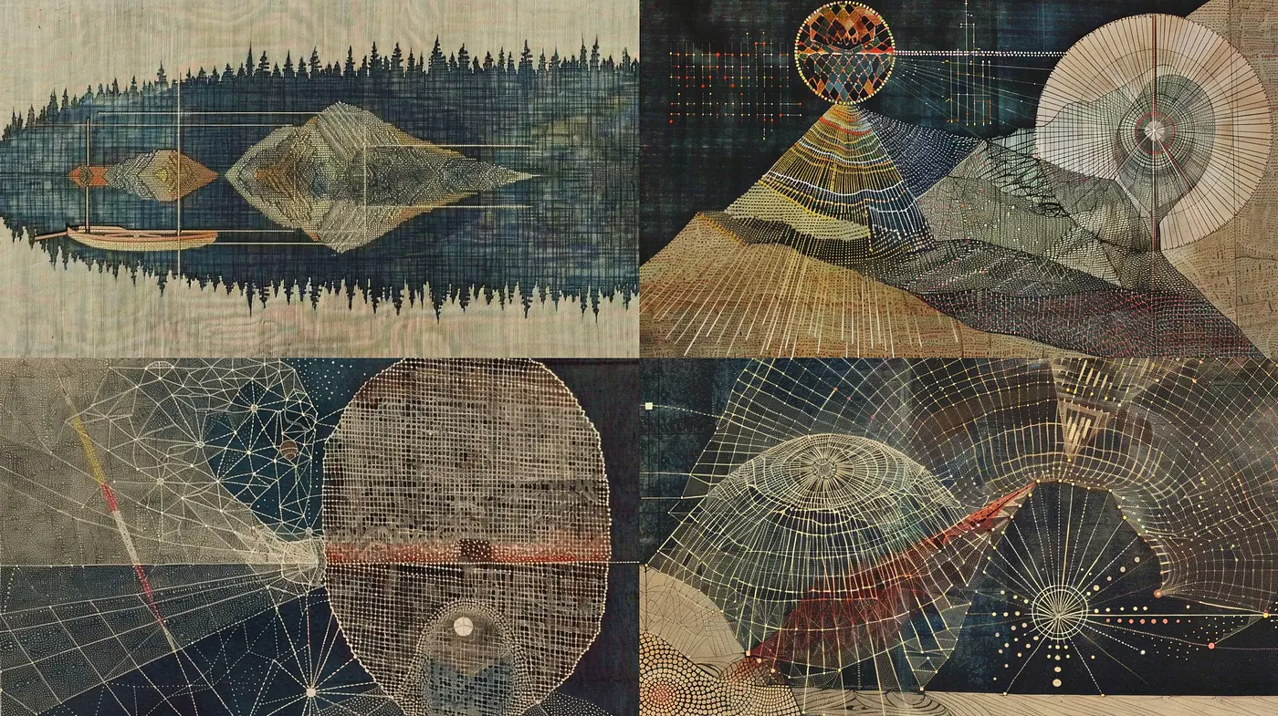 Geometric Symmetry Meets Organic Textures in Harmonious Earth Tones - Midjourney sref style