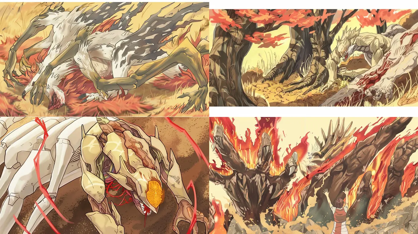Golden Hues of Dynamic Illustration: A Fusion of Anime Influence and Vibrant Action - Midjourney sref style