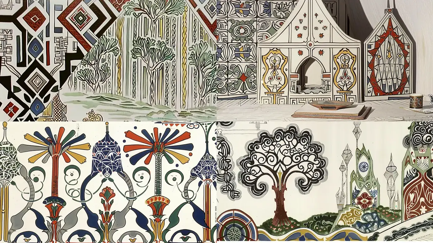 Intricate and Colorful Folk-Inspired Patterns with Organic Elements - Midjourney sref style