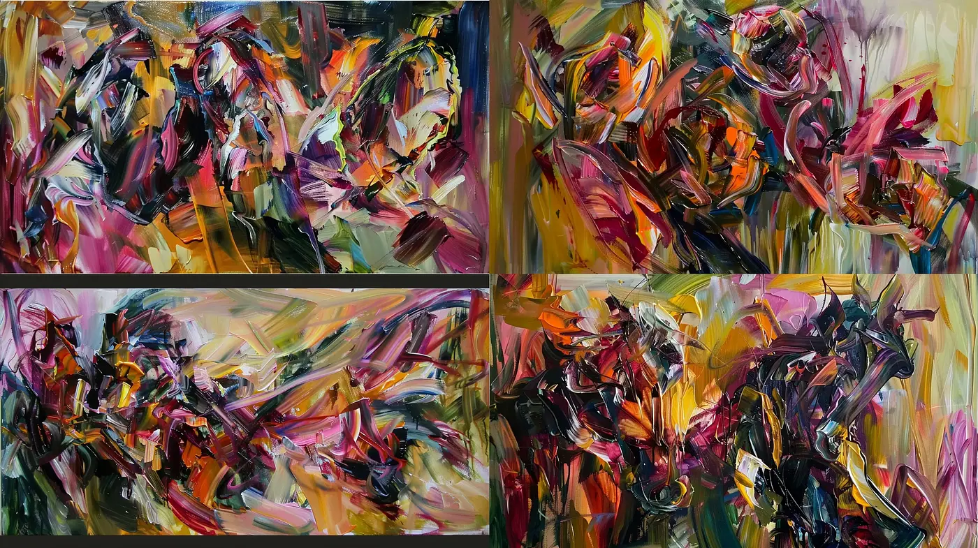 Dynamic Brushstroke Symphony in Vivid Hues - Midjourney sref style