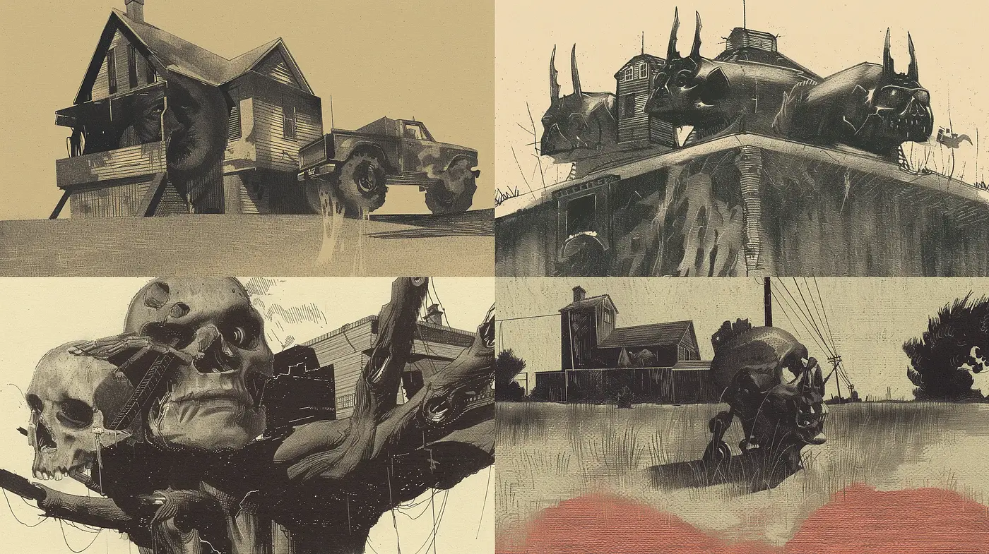 Sepia-Toned Dystopian Visions with Surrealist Undertones - Midjourney sref style