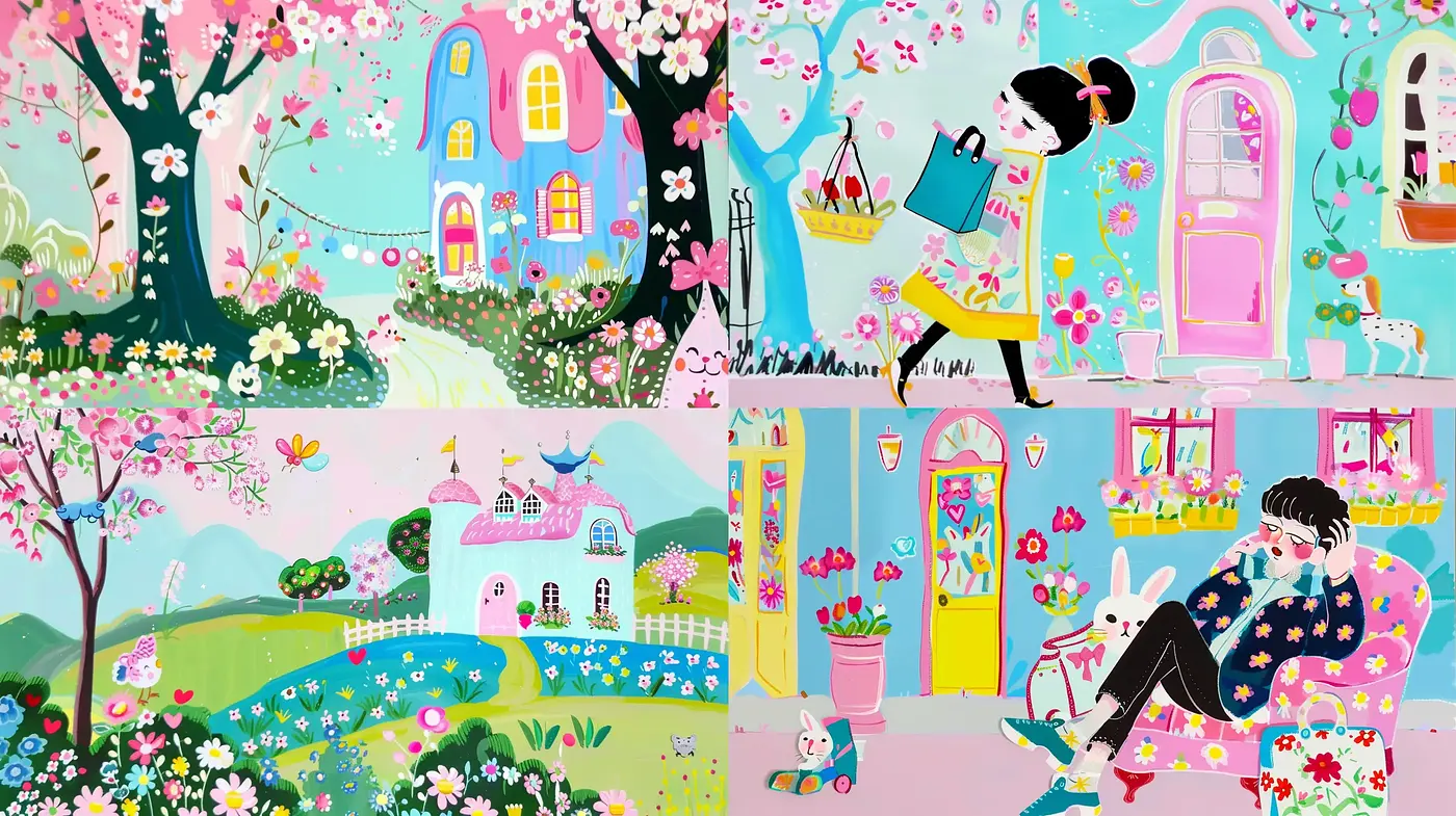 Vibrant Whimsy: A Storybook Reverie in Vivid Pastels - Midjourney sref style