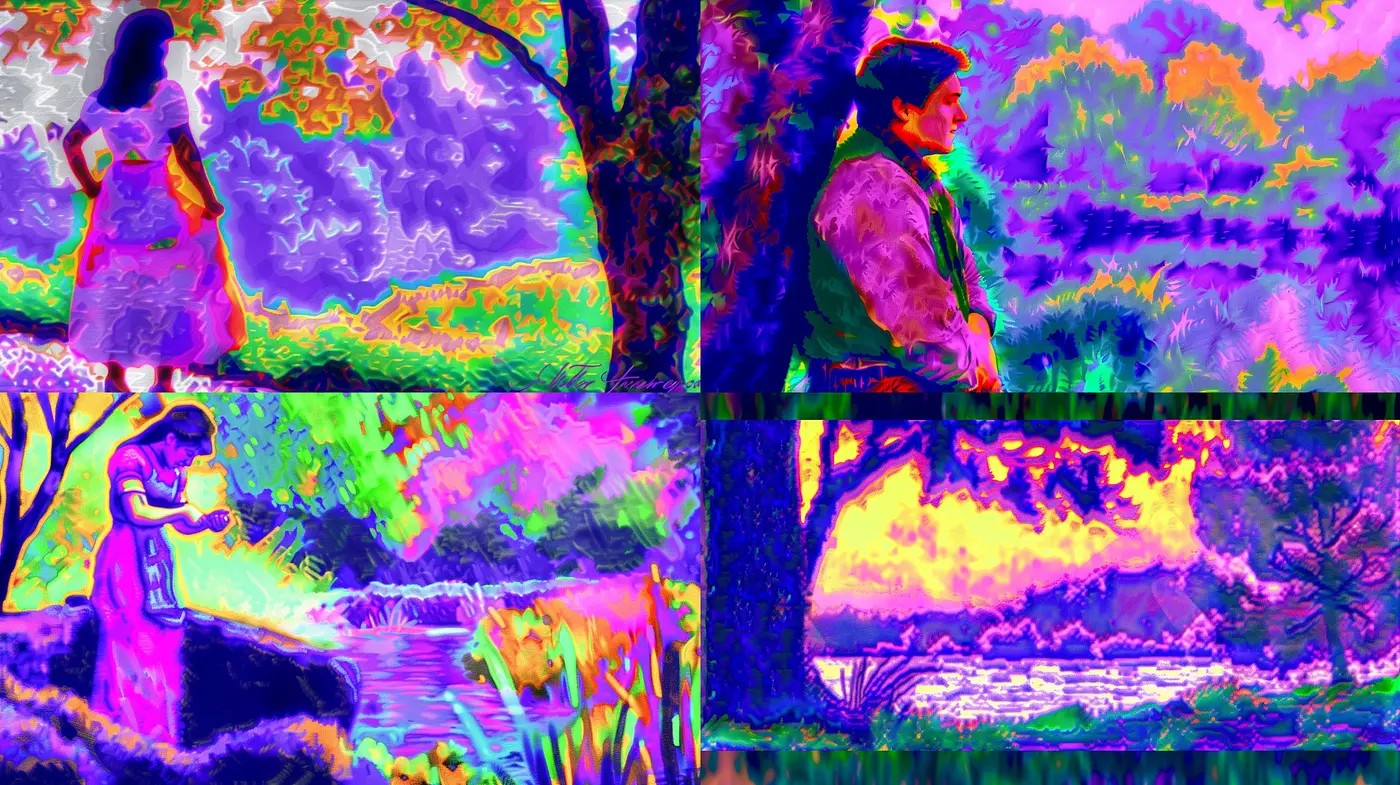 Neon Dreamscape: A Vivid Fusion of Digital Impressionism and Surreal Colors - Midjourney sref style