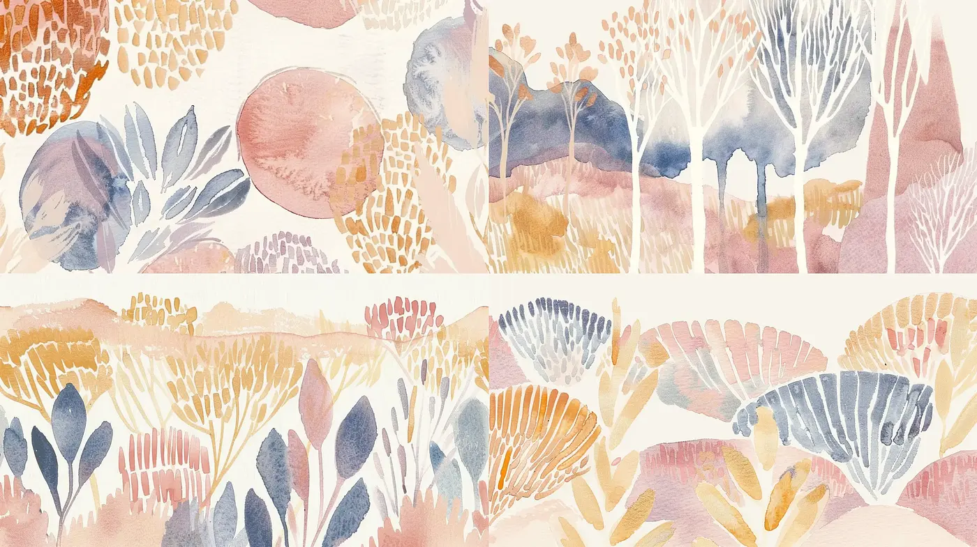 Ethereal Botanical Watercolors: A Tranquil Ensemble of Florals and Foliage - Midjourney sref style
