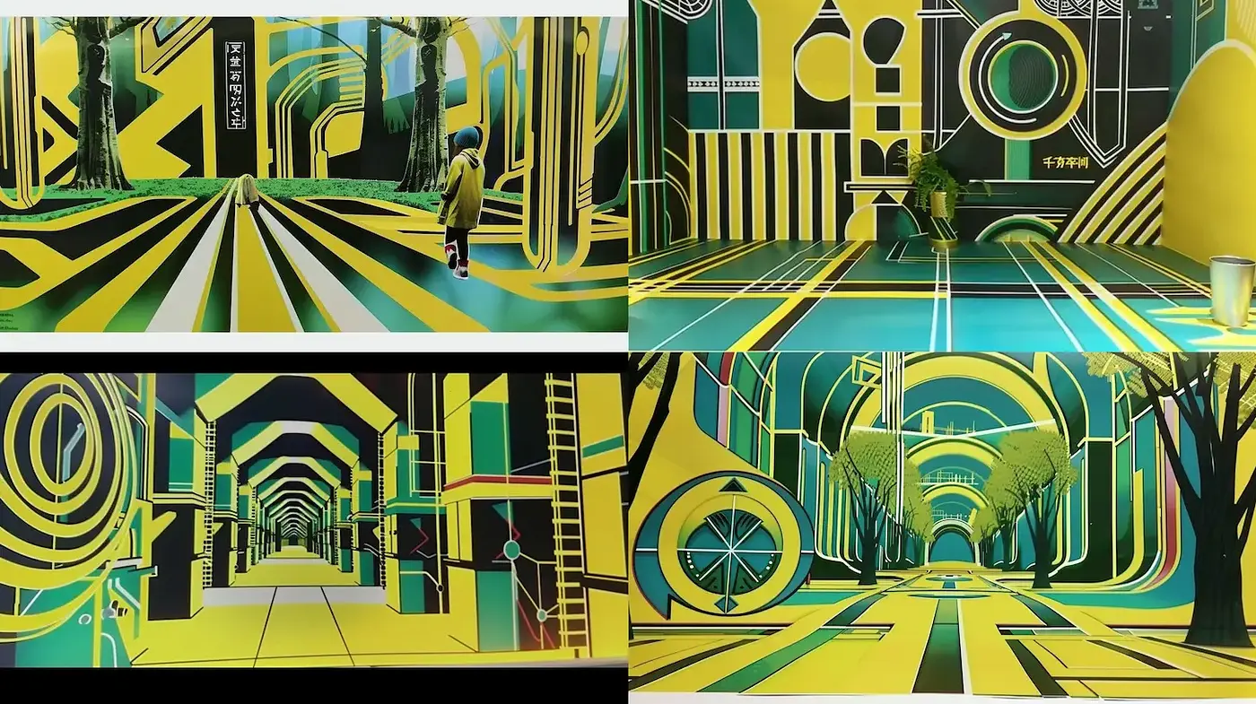 Vibrant Geometric Symmetry in Contemporary Spaces - Midjourney sref style