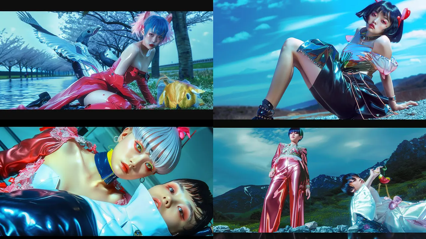 Futuristic Elegance in Ethereal Blue: A Synthesis of Hyperrealism and Anime Aesthetics - Midjourney sref style