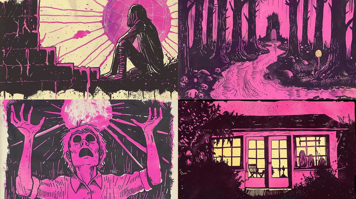 Twilight Hues and Stark Contrasts: The Intersection of Nostalgia and Modern Graphic Novel Aesthetics - Midjourney sref style