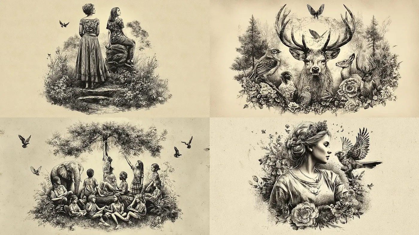 Ethereal and Nature-Infused Illustrations With a Timeless Charm - Midjourney sref style