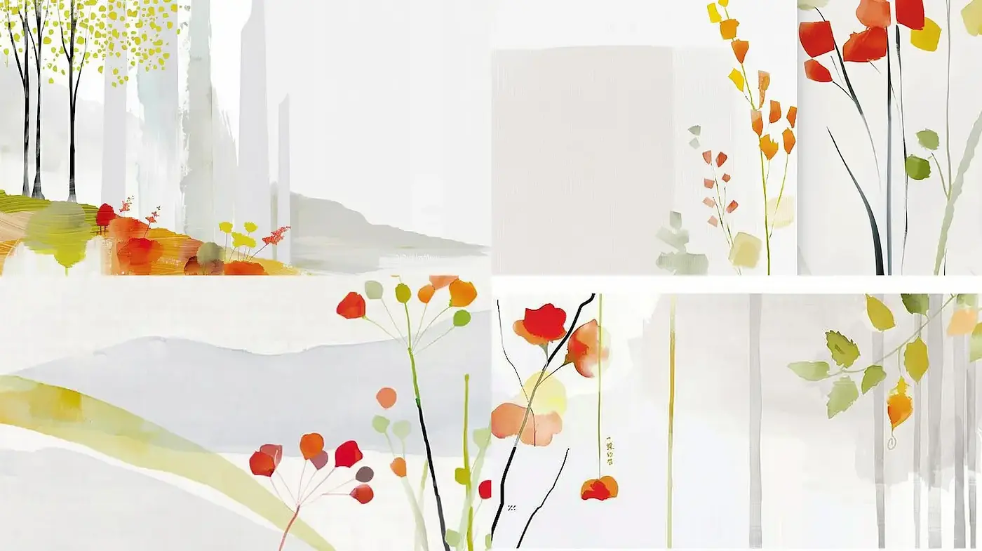 Watercolor-inspired botanical landscapes with a minimalist aesthetic - Midjourney sref style