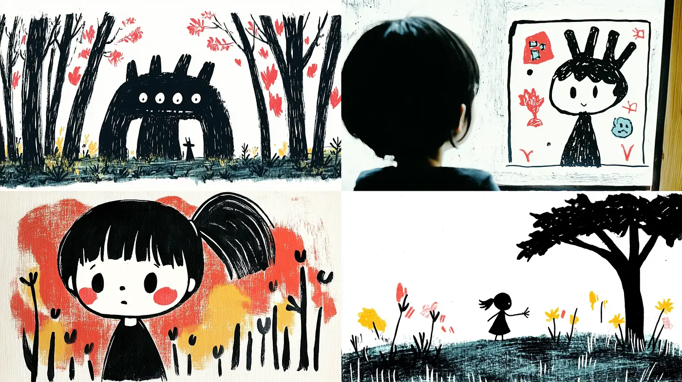 Childlike Whimsy in Bold Strokes and Vivid Tones - Midjourney sref style
