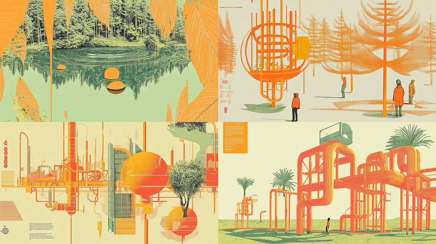 Retro-Futuristic Utopian Dreamscape in Warm Pastel Tones - Midjourney sref style