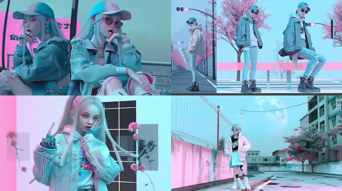 Futuristic Urban Aesthetic with Soft Pastel Tones and Dynamic Textures - Midjourney sref style