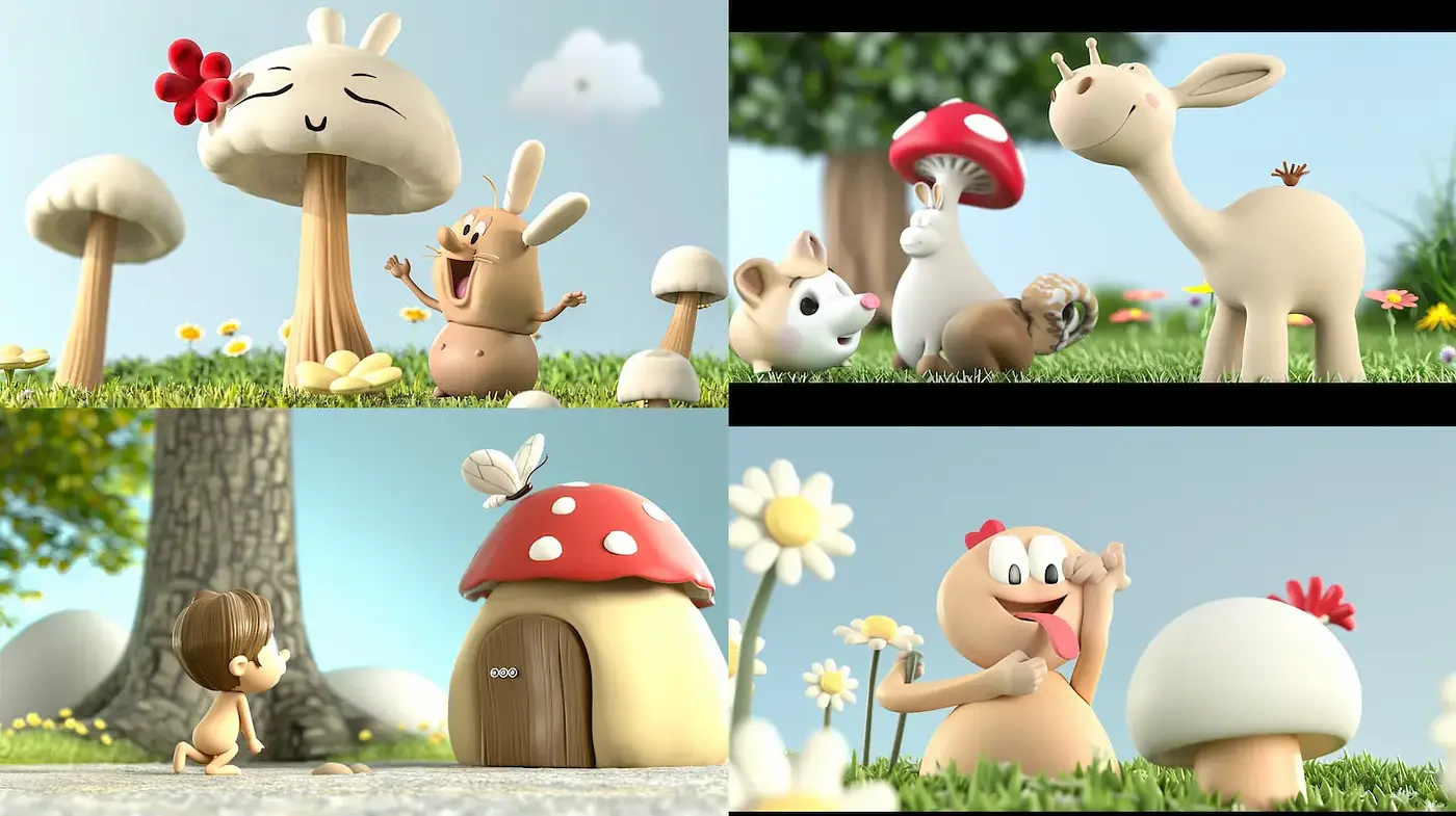 Charming and Whimsical 3D Cartoon Aesthetic with Nature Elements - Midjourney sref style