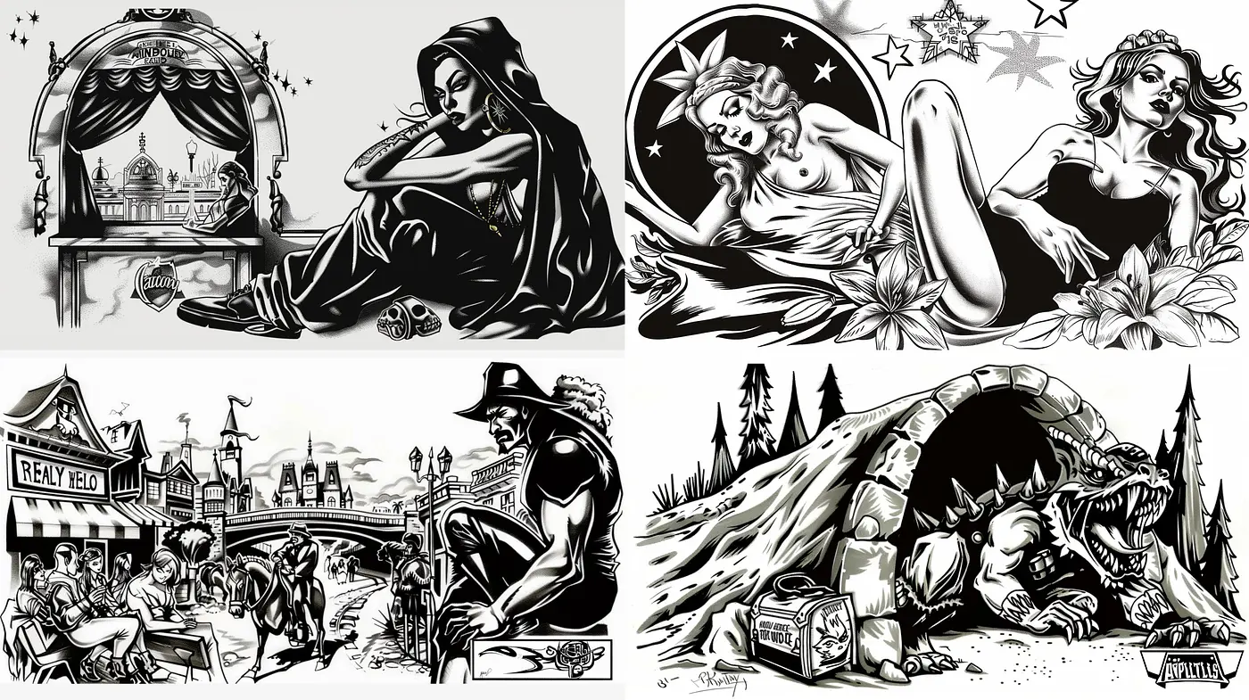 Monochromatic Nostalgia with Graphic Novel Vibes - Midjourney sref style