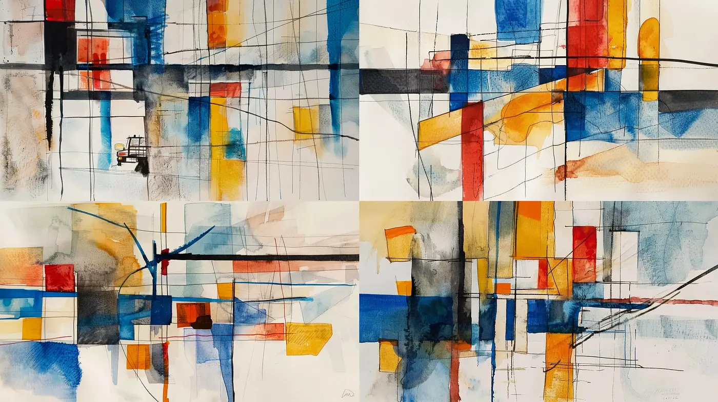 Modern Abstract Watercolor Mosaic Fusion - Midjourney sref style