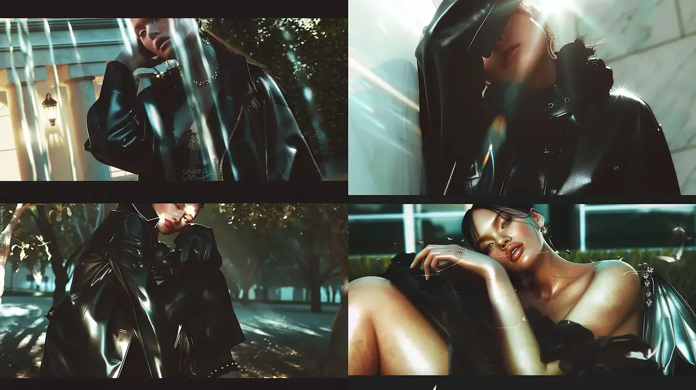 Contemporary cinematic aesthetic with a blend of high fashion and moody atmospheres - Midjourney sref style