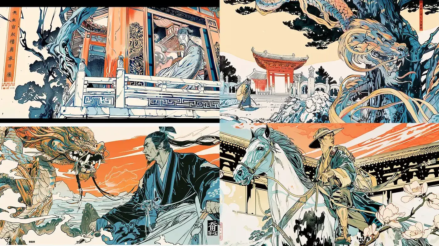 Ethereal Ukiyo-e Fusion with Modern Chromatic Vibrance - Midjourney sref style