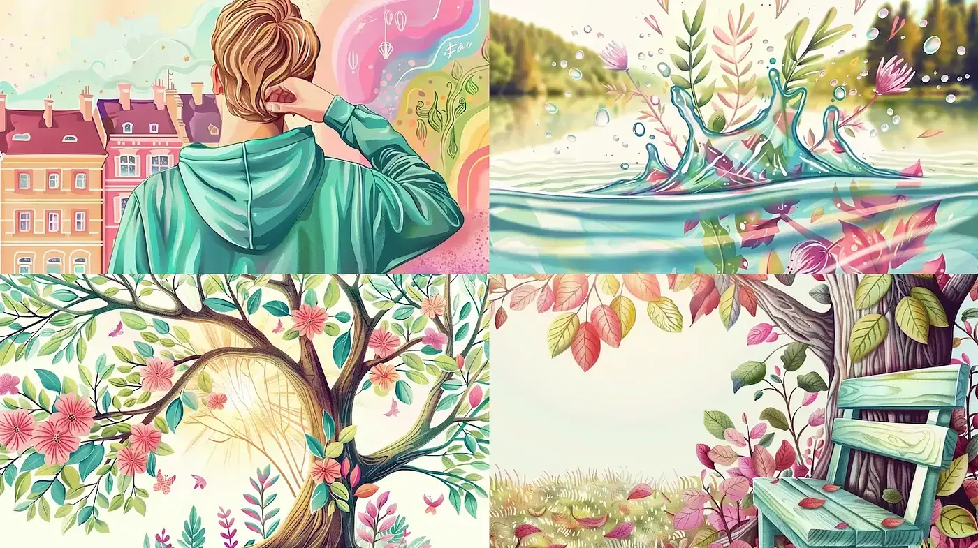 Lush and Vibrant Nature Scene with Reflective Elements - Midjourney sref style