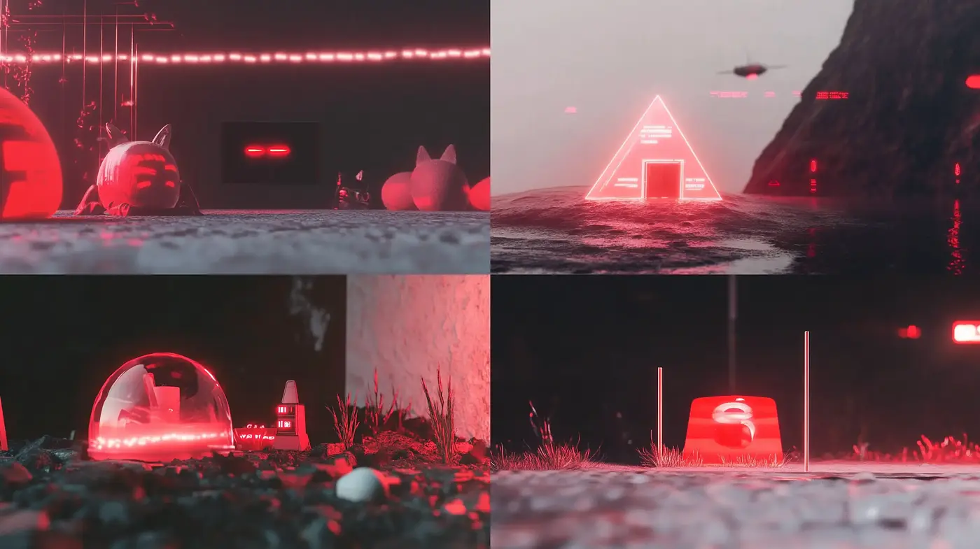 Futuristic Neon-Noir Dreamscape: A Red-infused Cybernetic Reverie - Midjourney sref style