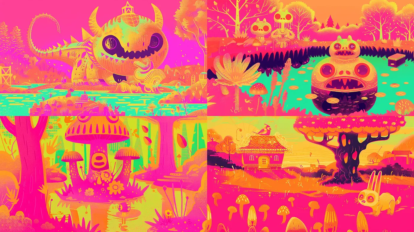 Surreal Psychedelic Dreamscape in Radiant Hues - Midjourney sref style
