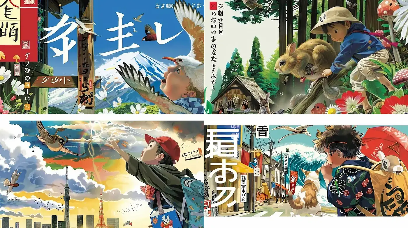 Playful and whimsical illustrations reflecting a vibrant cultural landscape - Midjourney sref style