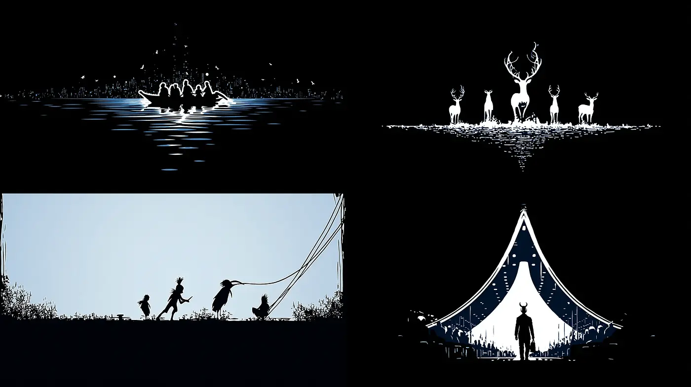Cohesive Silhouette Art with Mystical Elements - Midjourney sref style