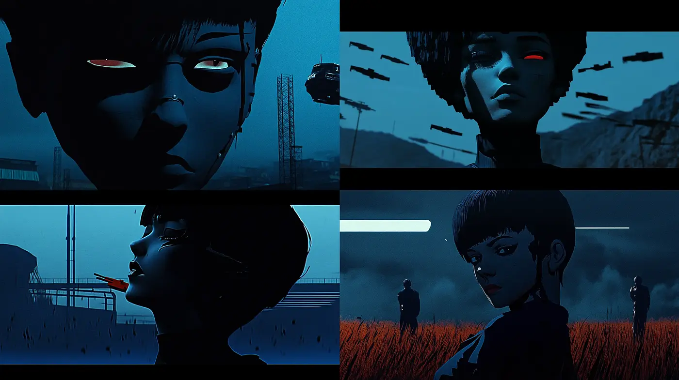 Noir-Infused Cyberpunk Dreamscape - Midjourney sref style