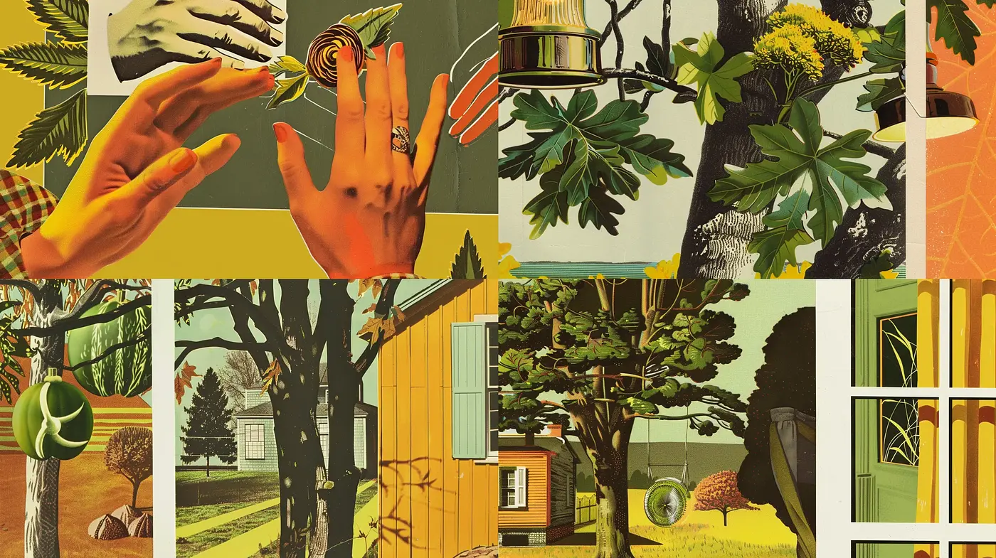 Retro Collage Aesthetic with Natural and Architectural Elements - Midjourney sref style