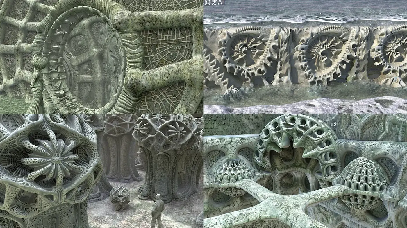 Intricate Fractal Structures in a Dreamlike Environment - Midjourney sref style