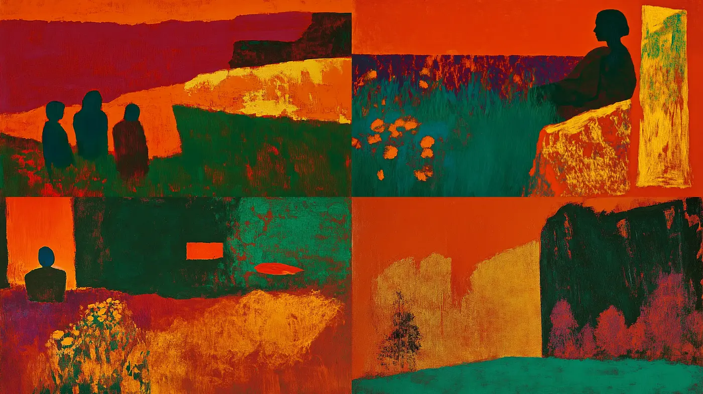 Abstract Expressionist Fusion with Vibrant Sunset Hues - Midjourney sref style