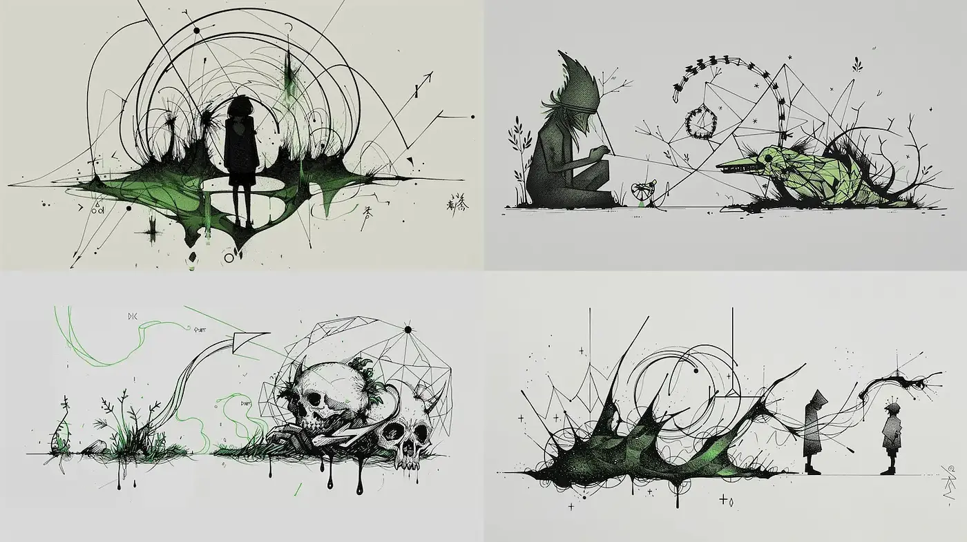 Intricate Modern Illustrations with Nature and Geometric Forms - Midjourney sref style