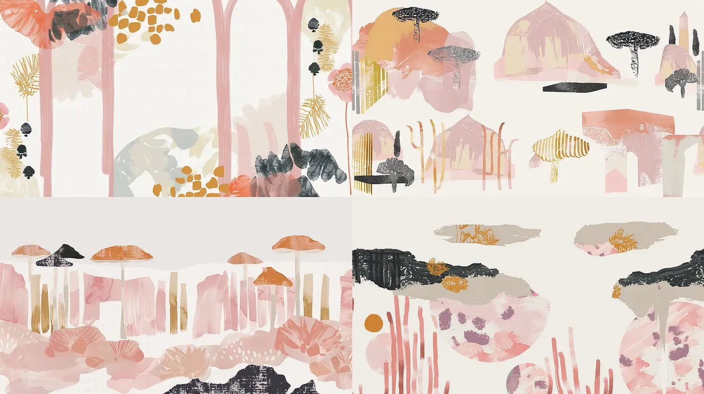 Contemporary Pastel Dreamscape with Abstract Natural Elements - Midjourney sref style