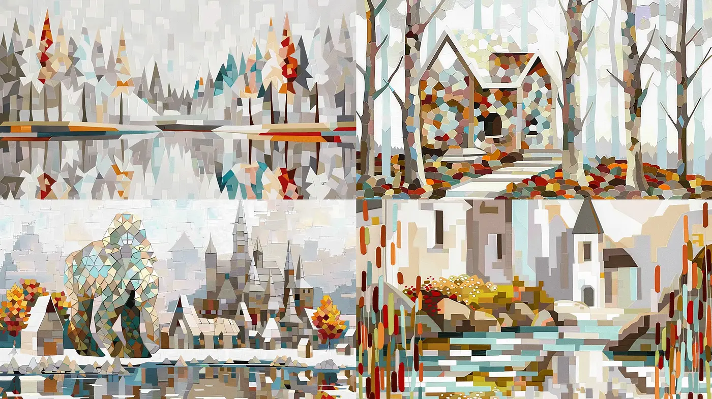 Geometric Serenity in Nature: A Mosaic of Seasonal Elegance - Midjourney sref style