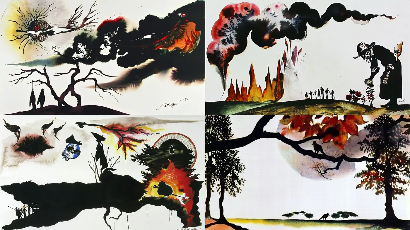 Esoteric Echoes: An Abstract Fusion of East Asian Ink Wash with Surrealist Overtones - Midjourney sref style