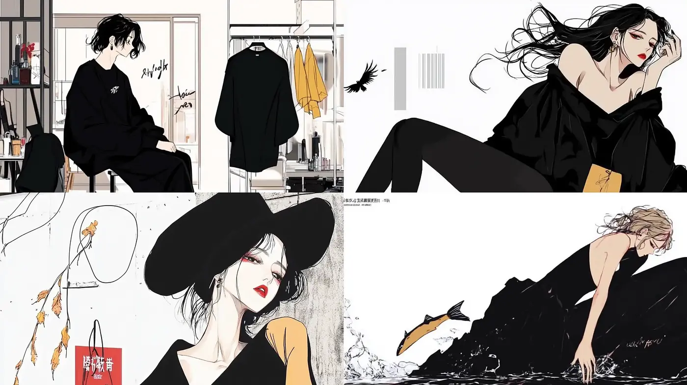Elegant Noir Sketches with a Contemporary Manga Essence - Midjourney sref style