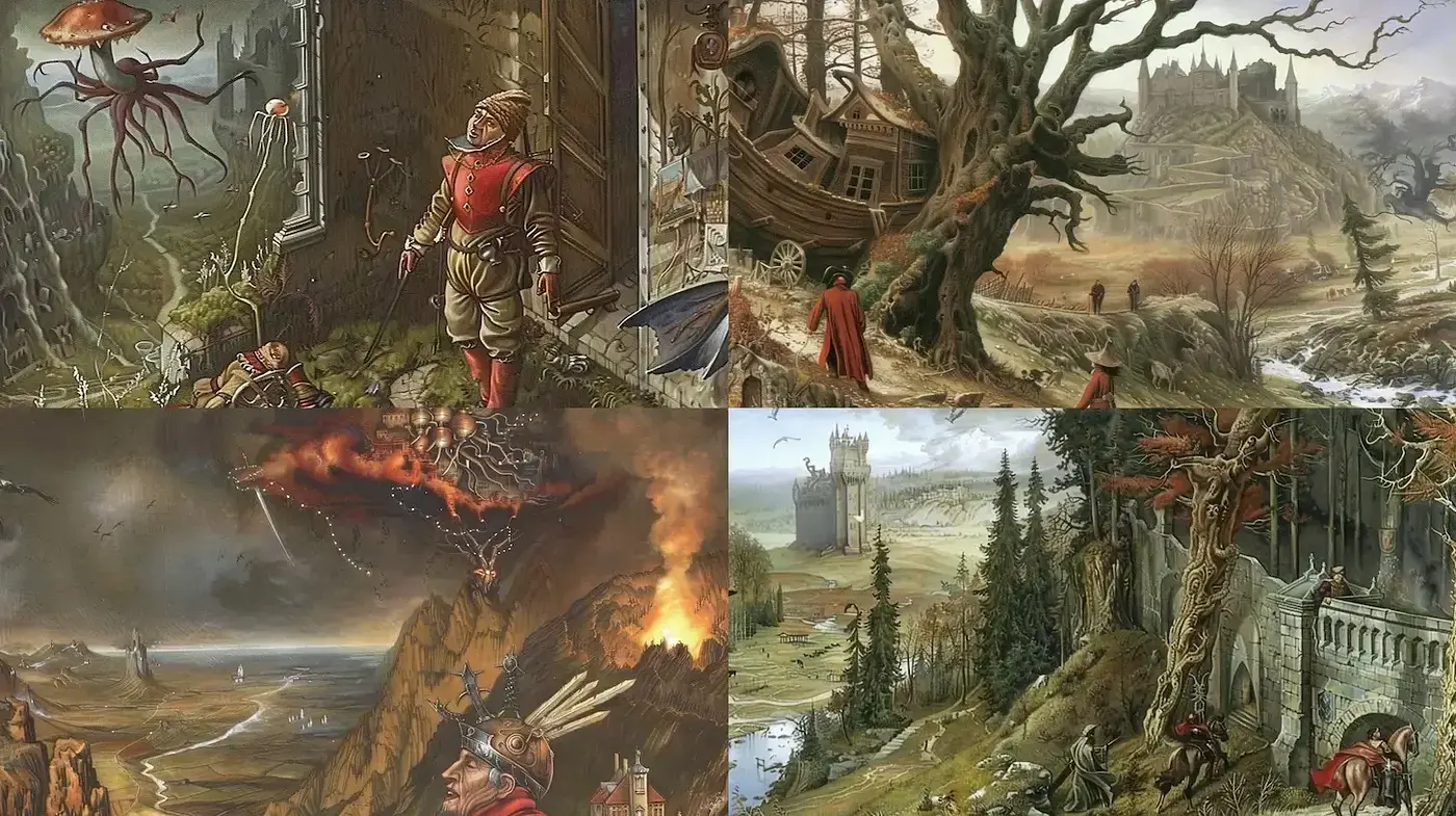 Surreal landscapes with a fantasy twist and intricate details - Midjourney sref style