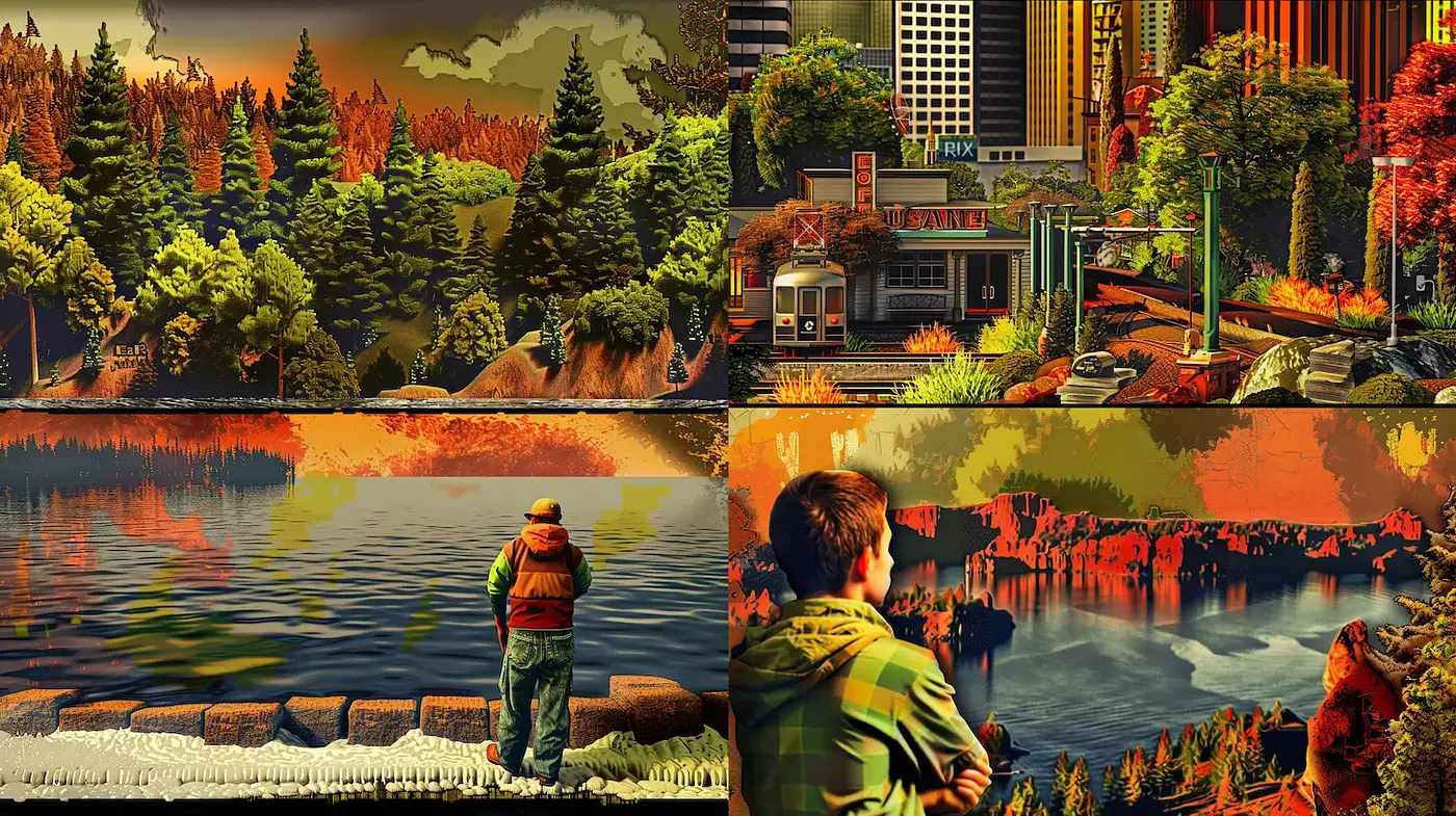 Vibrant and texturally rich landscape art with a nostalgic essence - Midjourney sref style
