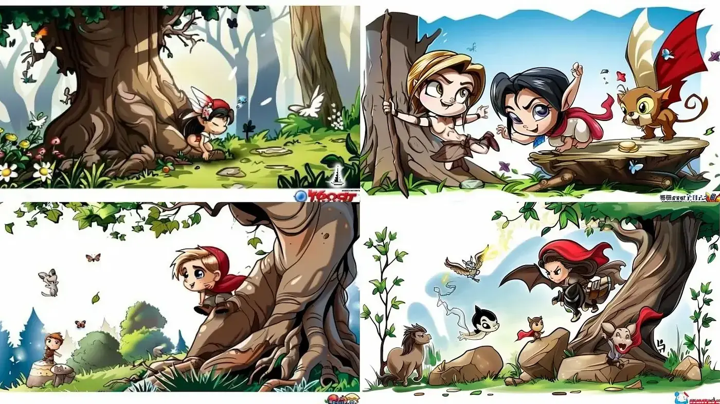 Lively Cartoon Whimsy: A Fusion of Nature and Adventure in Abundant Hues - Midjourney sref style