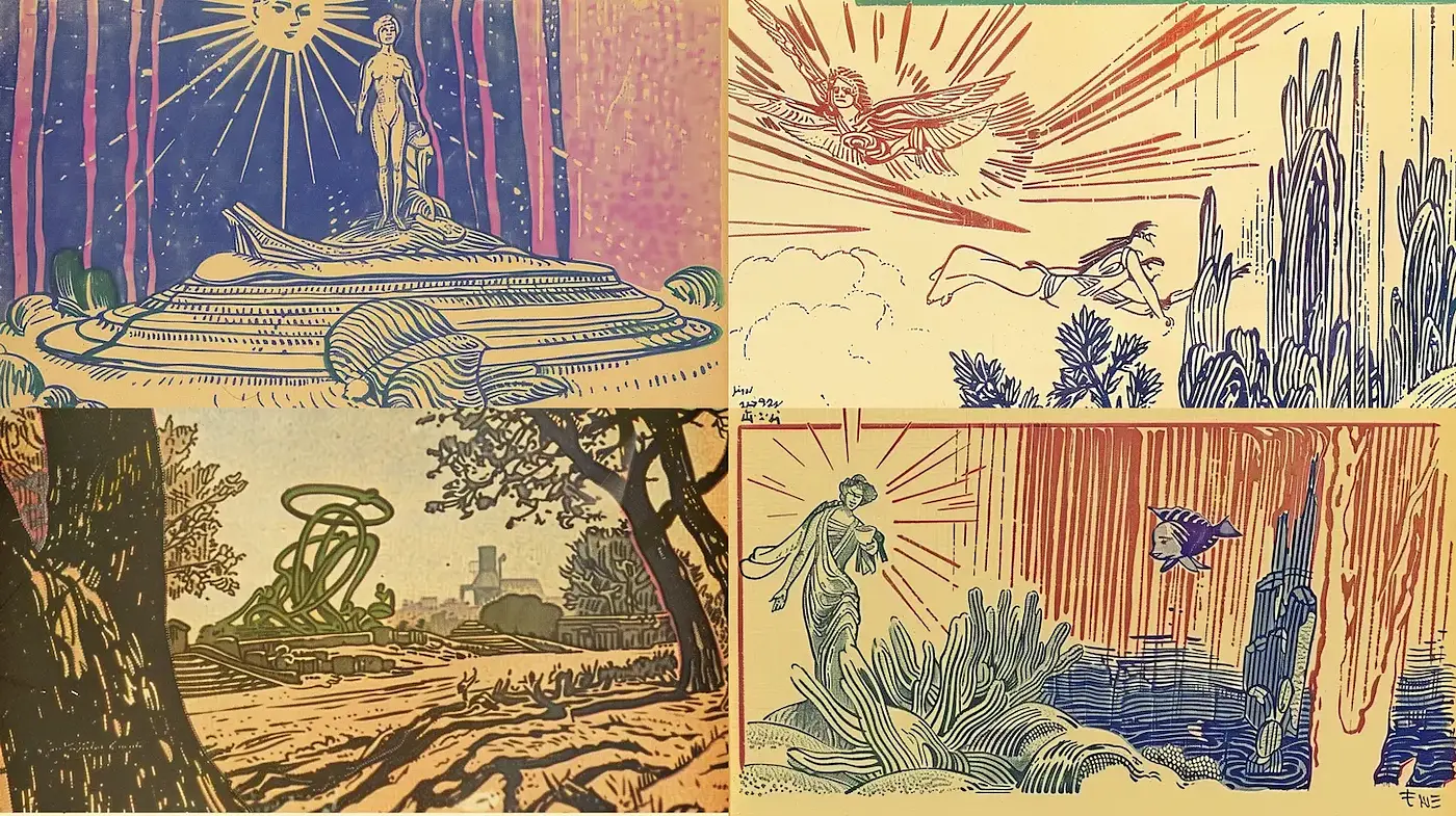Dynamic and Illustrative Nature Scenes with Luminous Elements - Midjourney sref style