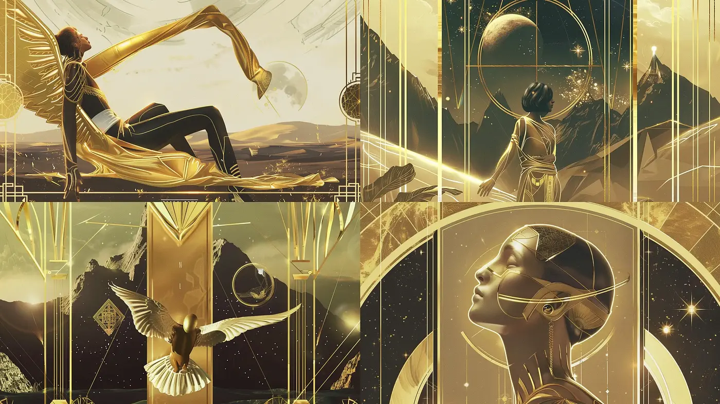 Ethereal Golden Art Deco Dreamscapes - Midjourney sref style