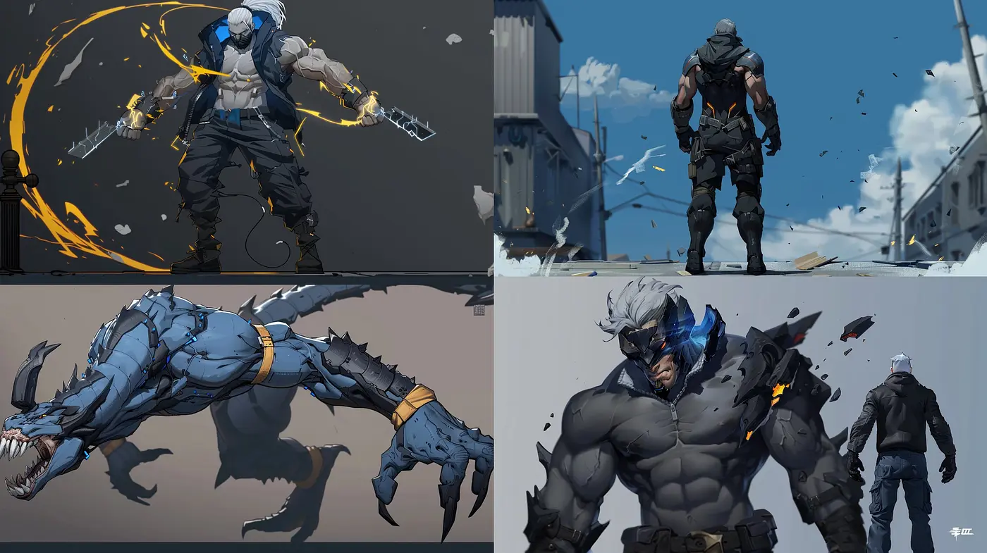 Dynamic Monochrome Heroes: A Study in Stylized Contrasts and Vigorous Textures - Midjourney sref style
