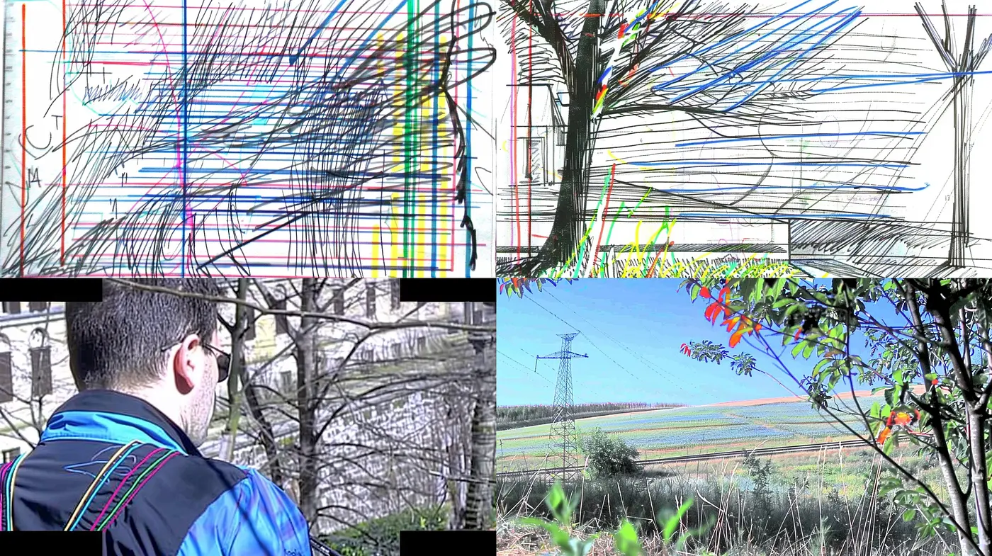 Sketchy Chromatic Fusion: A Contemporary Crosshatch and Color Spill Style - Midjourney sref style