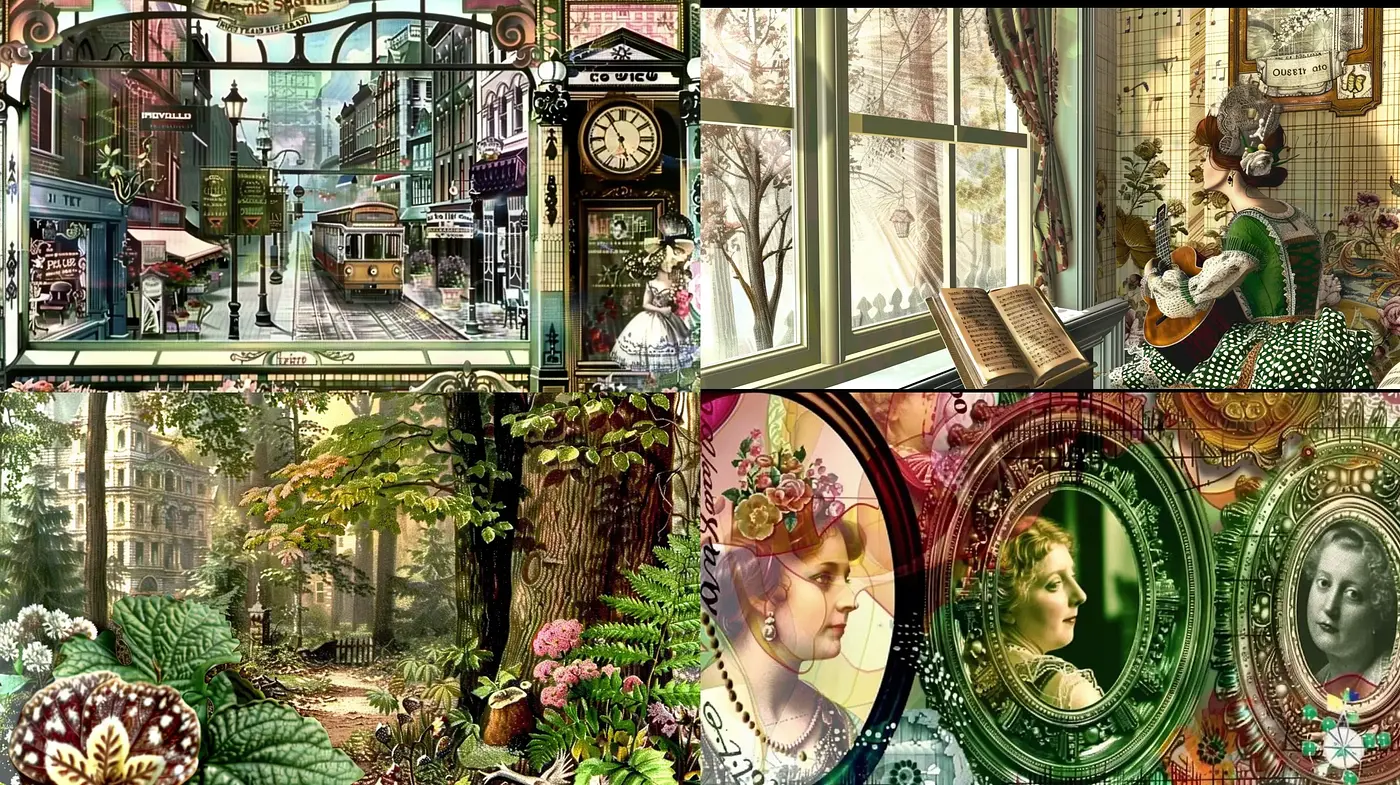 Eclectic Nostalgia with Sepia-Toned Ornamentation - Midjourney sref style