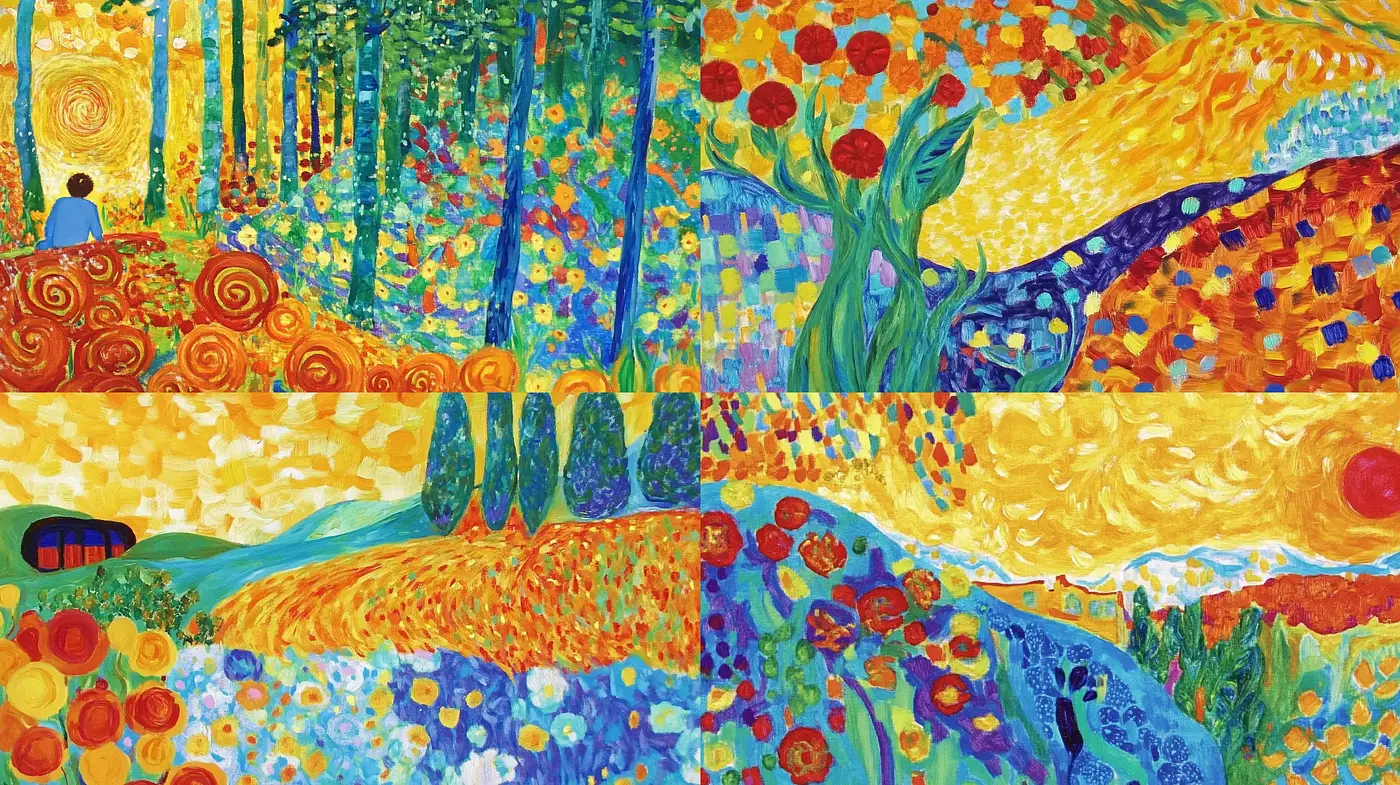 Vibrant Mosaic of Nature: A Fusion of Vivid Hues and Impressionist Touches - Midjourney sref style