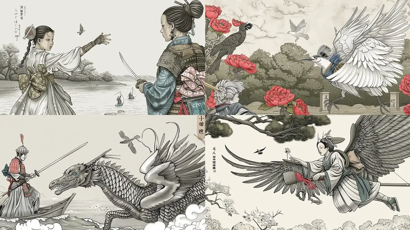 Intricate Illustrations with A Blend of Tradition and Fantasy - Midjourney sref style