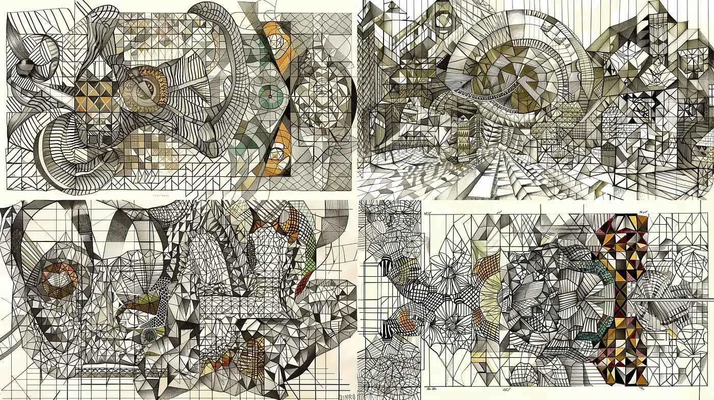 Abstract Geometric Interplay with Monochromatic and Accentuated Hues - Midjourney sref style
