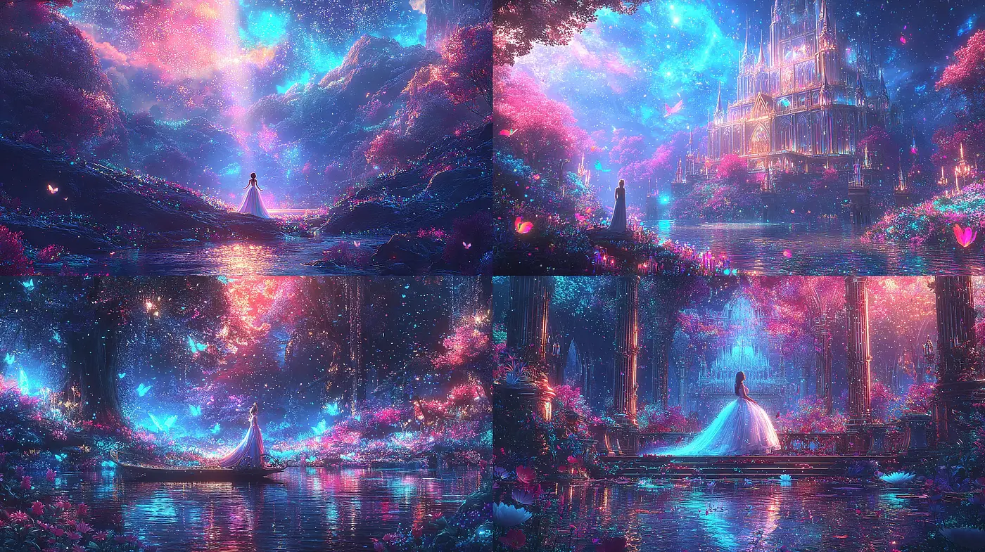 Captivating Enchanted Landscapes with Ethereal Light and Vibrant Flora - Midjourney sref style