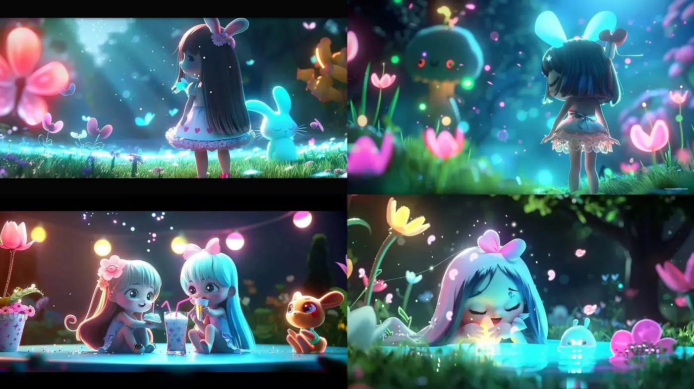 Enchanted Glowing Fantasy Garden with Anime Influences - Midjourney sref style