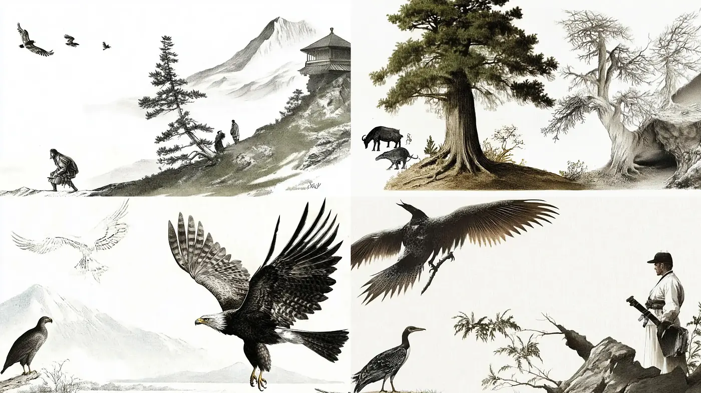 Serene Monochromatic Vistas: A Homage to Traditional East Asian Ink Wash Painting - Midjourney sref style
