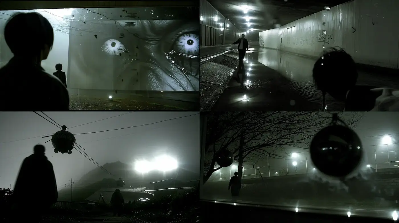 Cinematic, dystopian aesthetic with surreal elements and atmospheric depth - Midjourney sref style